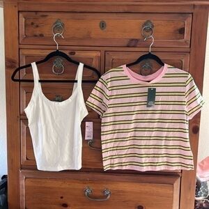 Wild Fable Women’s White Ribbed Cami And Striped Tee Size Medium NWT